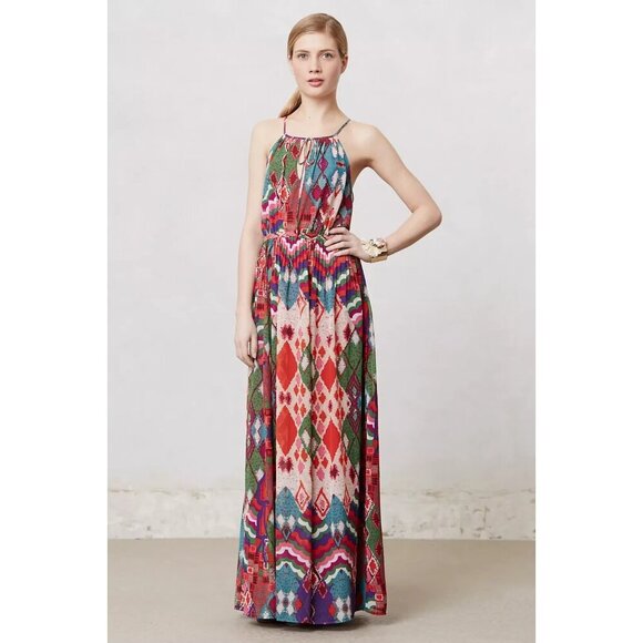 Anthropologie Maeve Tarana Multicolor Artsy Maxi Dress Tropical Boho Flowy 8 - Picture 2 of 11
